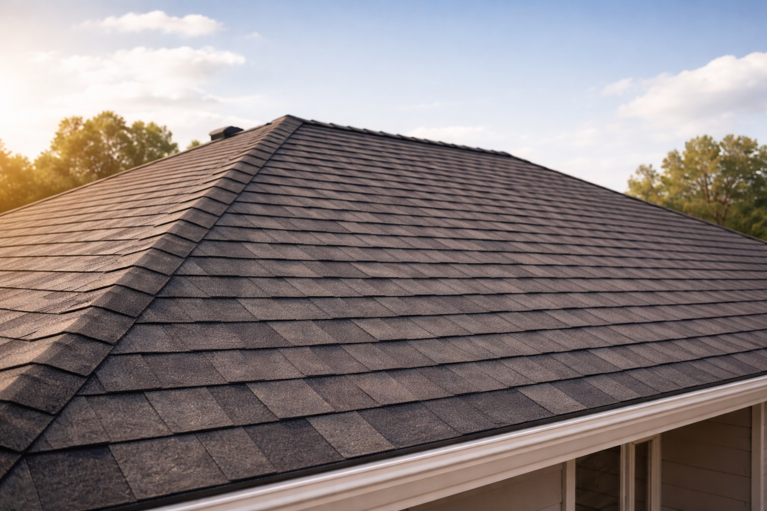Close-up of freshly installed architectural shingles on an Idaho home